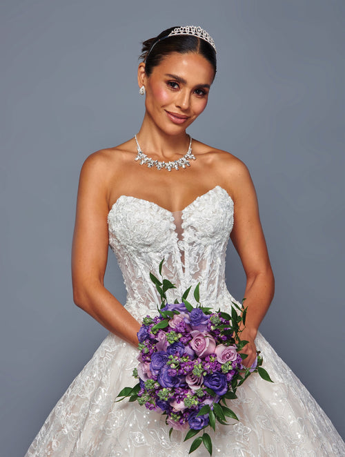 Strapless Lace Ball Gown Wedding Dress with Corset Back & Floral Lace Skirt by Deklaire Bridal 503