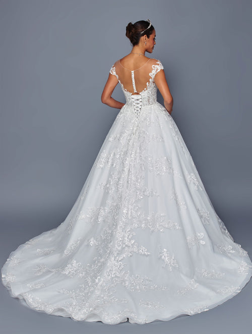 Lace A-Line Gown Wedding Dress with Corset Back & Chapel Train Gown by Deklaire Bridal 504