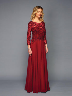 Elegant Long Sleeve Lace Chiffon Evening Gown Illusion Neck Formal Dress by Deklaire Bridal K309