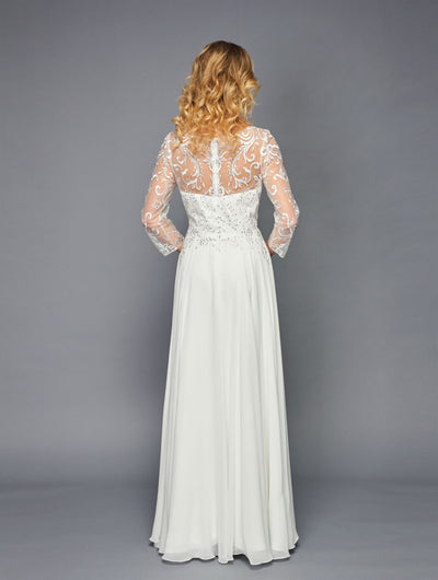 Elegant Long Sleeve Lace Chiffon Evening Gown Illusion Neck Formal Dress by Deklaire Bridal K309