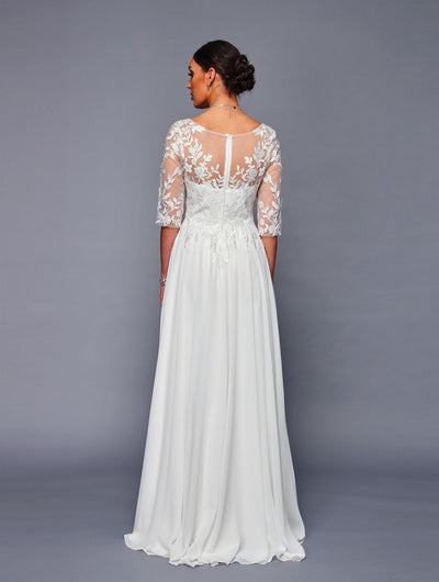 Lace Bodice Chiffon A-Line Evening Dress with 3/4 Sleeves Formal Gown by Deklaire Bridal K312