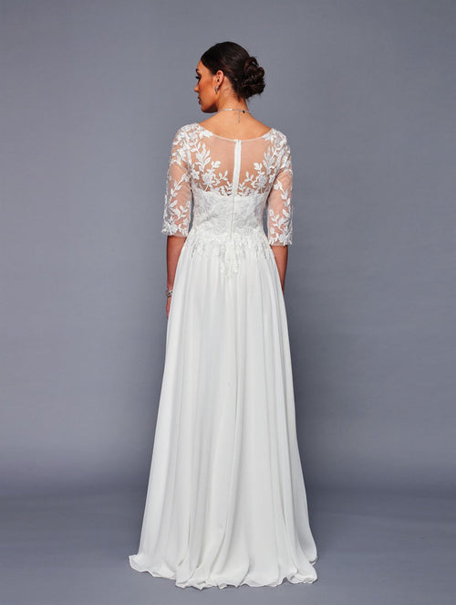 Lace Bodice Chiffon A-Line Evening Dress with 3/4 Sleeves Formal Gown by Deklaire Bridal K312