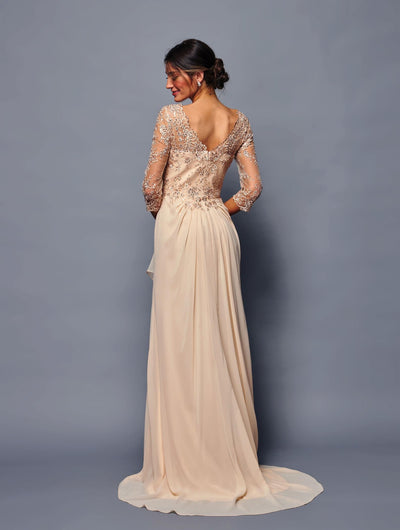 Mother of the Bride Gown Long Sleeve Chiffon Dress with Illusion Neckline by Deklaire Bridal K313