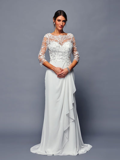 Mother of the Bride Gown Long Sleeve Chiffon Dress with Illusion Neckline by Deklaire Bridal K313