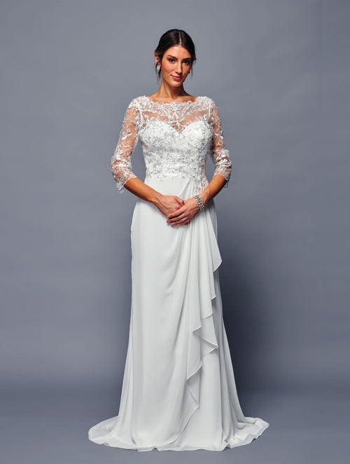 Mother of the Bride Gown Long Sleeve Chiffon Dress with Illusion Neckline by Deklaire Bridal K313