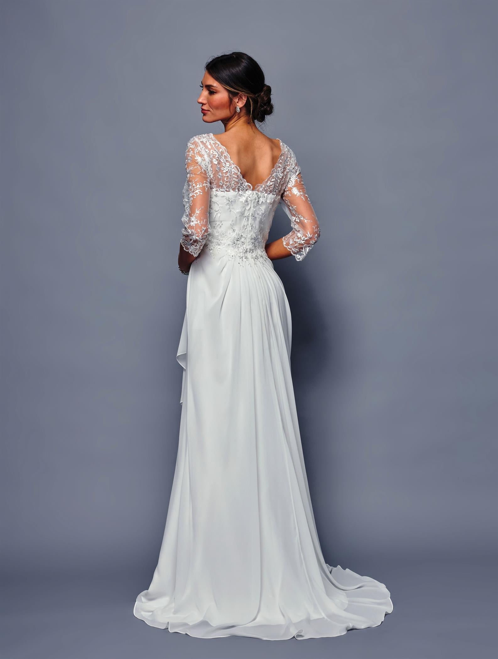 Mother of the Bride Gown Long Sleeve Chiffon Dress with Illusion Neckline by Deklaire Bridal K313