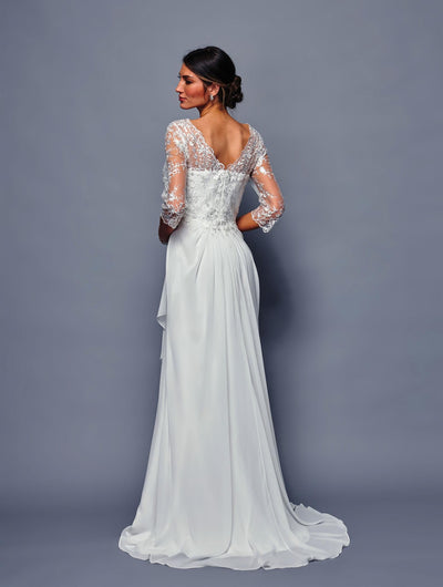 Mother of the Bride Gown Long Sleeve Chiffon Dress with Illusion Neckline by Deklaire Bridal K313