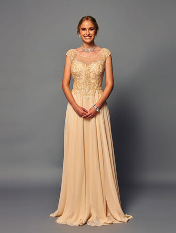 Elegant A-Line Evening Gown with Sheer Illusion Neckline Formal Dress by Deklaire Bridal K316
