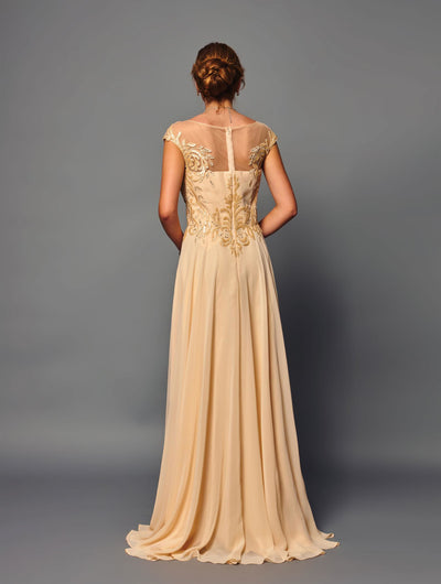 Elegant A-Line Evening Gown with Sheer Illusion Neckline Formal Dress by Deklaire Bridal K316