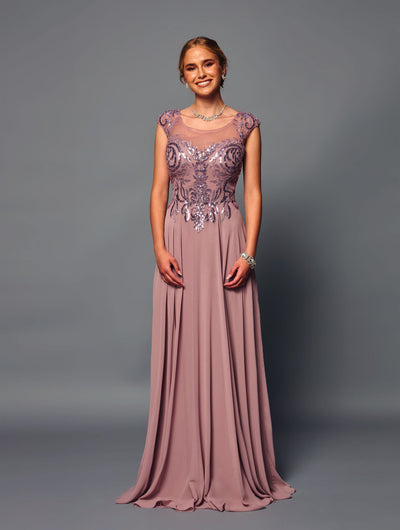 Elegant A-Line Evening Gown with Sheer Illusion Neckline Formal Dress by Deklaire Bridal K316