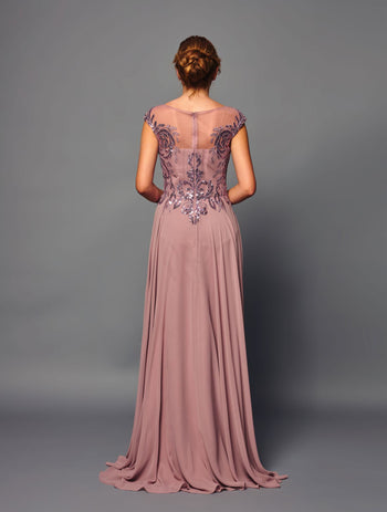 Elegant A-Line Evening Gown with Sheer Illusion Neckline Formal Dress by Deklaire Bridal K316