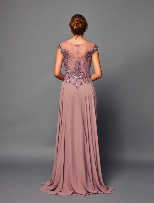 Elegant A-Line Evening Gown with Sheer Illusion Neckline Formal Dress by Deklaire Bridal K316