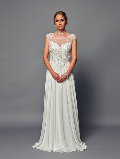 Elegant A-Line Evening Gown with Sheer Illusion Neckline Formal Dress by Deklaire Bridal K316