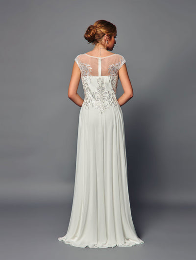 Elegant A-Line Evening Gown with Sheer Illusion Neckline Formal Dress by Deklaire Bridal K316