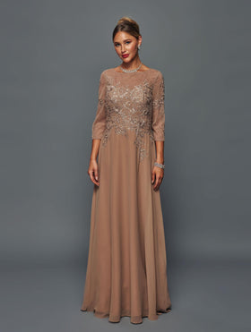 Elegant Mother of the Bride Chiffon A-Line Dress with Sheer Sleeves by Deklaire Bridal K317