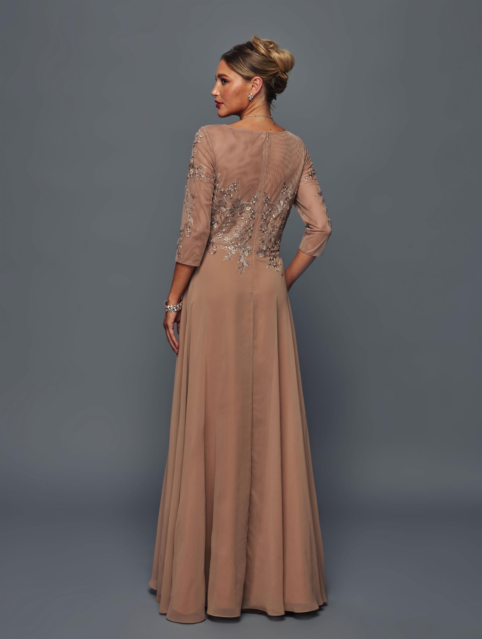 Elegant Mother of the Bride Chiffon A-Line Dress with Sheer Sleeves by Deklaire Bridal K317