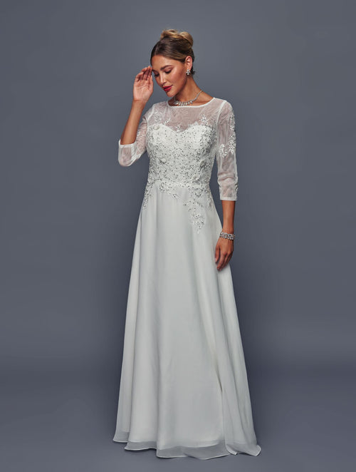Elegant Mother of the Bride Chiffon A-Line Dress with Sheer Sleeves by Deklaire Bridal K317