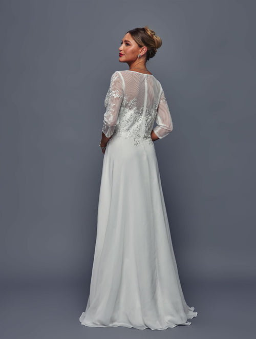 Elegant Mother of the Bride Chiffon A-Line Dress with Sheer Sleeves by Deklaire Bridal K317
