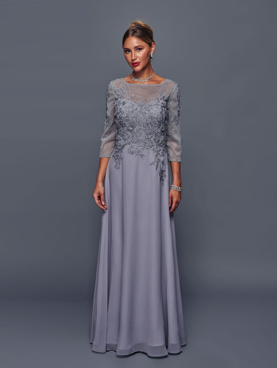 Elegant Mother of the Bride Chiffon A-Line Dress with Sheer Sleeves by Deklaire Bridal K317