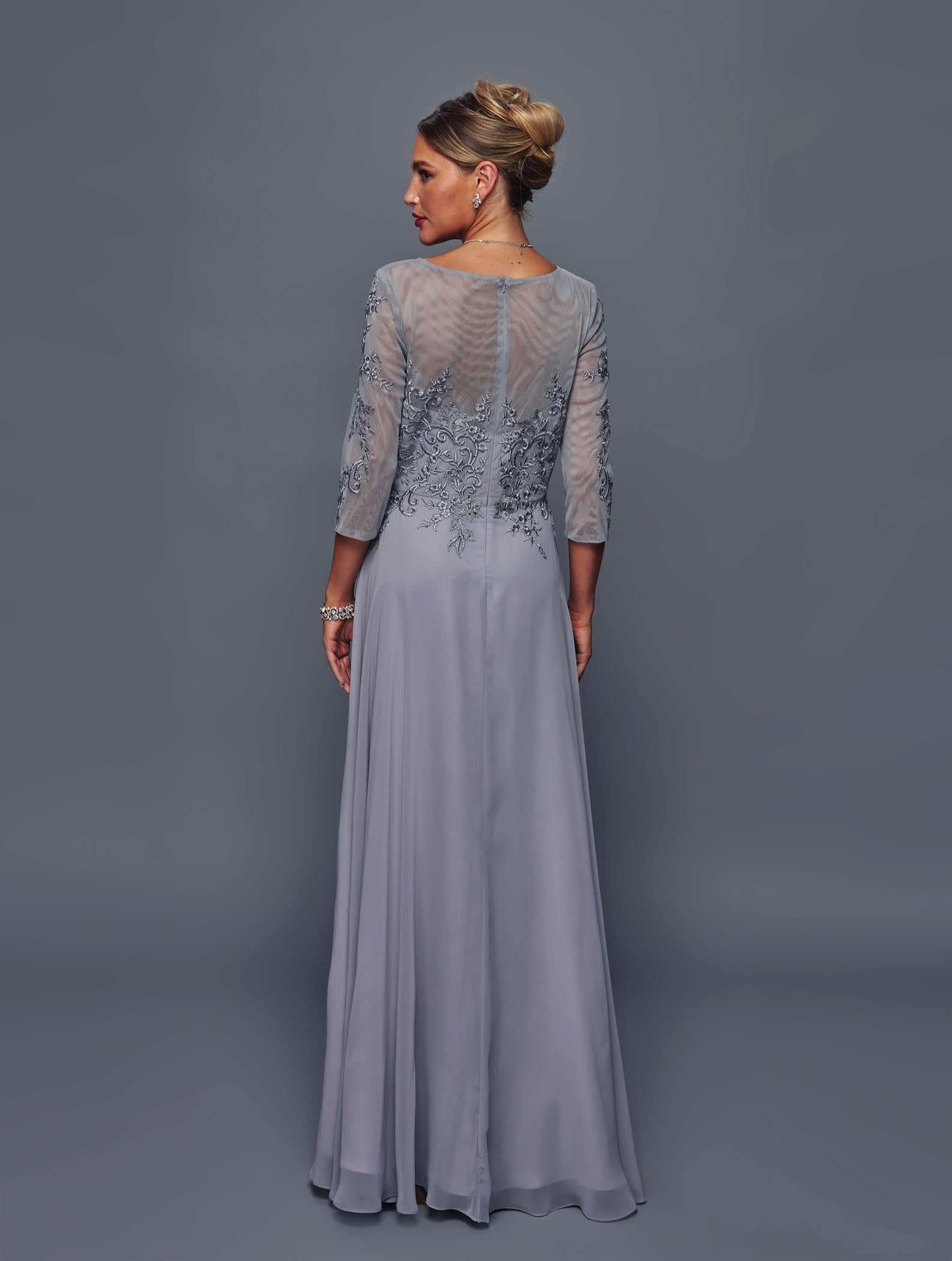 Elegant Mother of the Bride Chiffon A-Line Dress with Sheer Sleeves by Deklaire Bridal K317