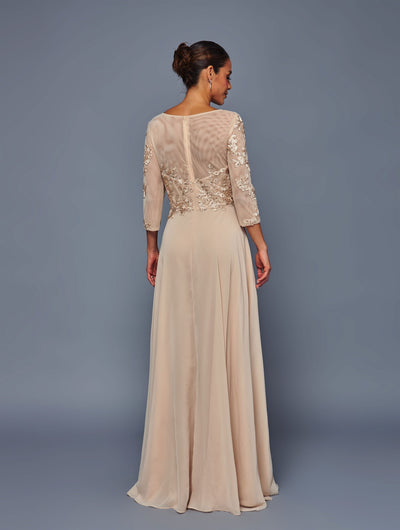 Floral Lace Appliqué Chiffon Dress Long Sleeve Mother of the Bride Dress by Deklaire Bridal K319