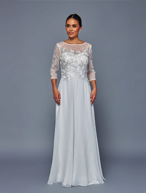Floral Lace Appliqué Chiffon Dress Long Sleeve Mother of the Bride Dress by Deklaire Bridal K319