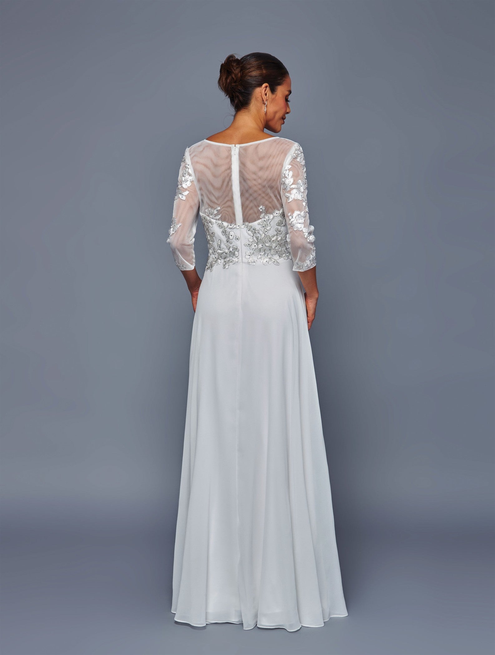 Floral Lace Appliqué Chiffon Dress Long Sleeve Mother of the Bride Dress by Deklaire Bridal K319