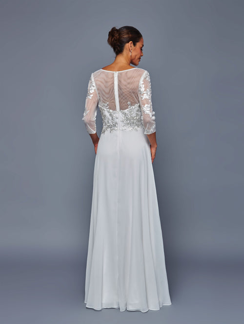 Floral Lace Appliqué Chiffon Dress Long Sleeve Mother of the Bride Dress by Deklaire Bridal K319