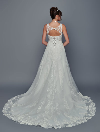 Straps V-Neck Wedding Dress with Beaded Lace Sequin Appliqué & Chapel Train by Deklaire Bridal 501