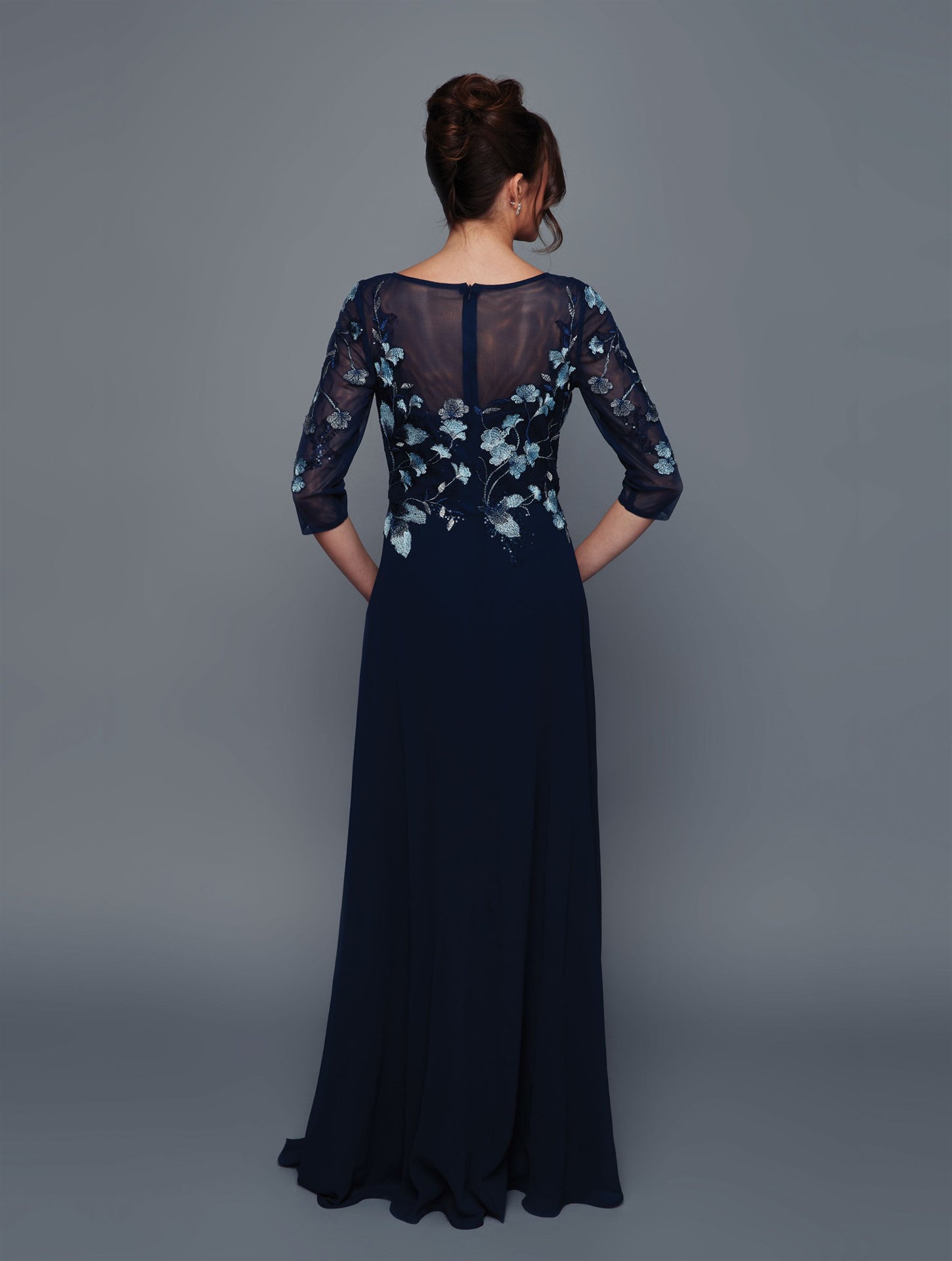 Elegant Embroidered Chiffon Mother of the Bride Dress with Sleeves Gown by Deklaire Bridal K321