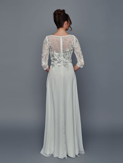 Elegant Embroidered Chiffon Mother of the Bride Dress with Sleeves Gown by Deklaire Bridal K321