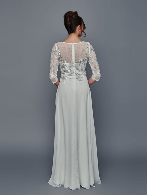 Elegant Embroidered Chiffon Mother of the Bride Dress with Sleeves Gown by Deklaire Bridal K321