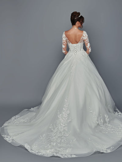 Elegant Illusion Boat Neck Long Sleeve A-Line Wedding Dress by Deklaire Bridal 507