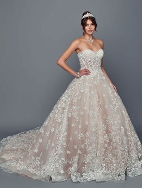 Strapless A-Line Wedding Dress with Pearl Beaded Lace Sequin Appliqué by Deklaire Bridal 508