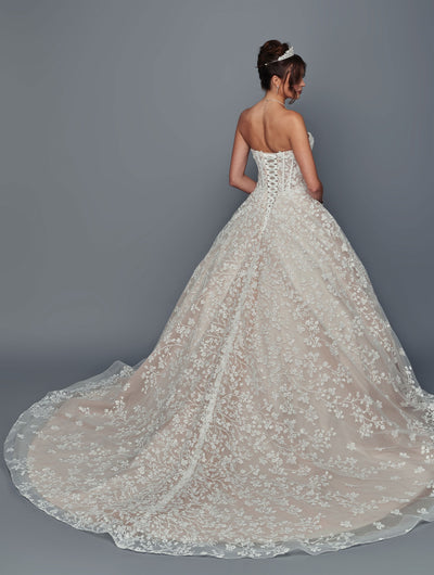 Strapless A-Line Wedding Dress with Pearl Beaded Lace Sequin Appliqué by Deklaire Bridal 508