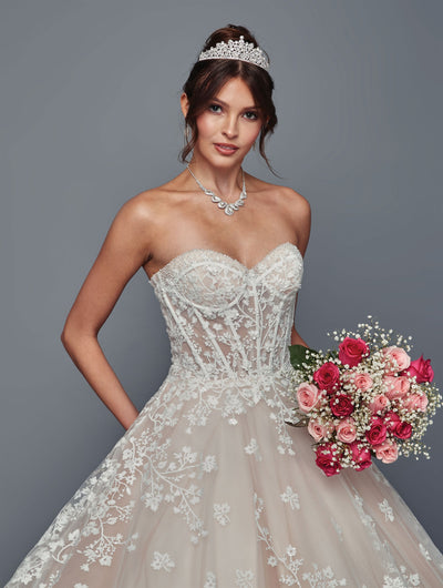 Strapless A-Line Wedding Dress with Pearl Beaded Lace Sequin Appliqué by Deklaire Bridal 508