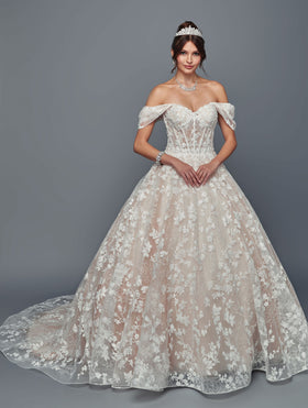 Off-Shoulder Lace A-Line Wedding Dress with Corset Back Floral Appliqué Gown by Deklaire Bridal 509