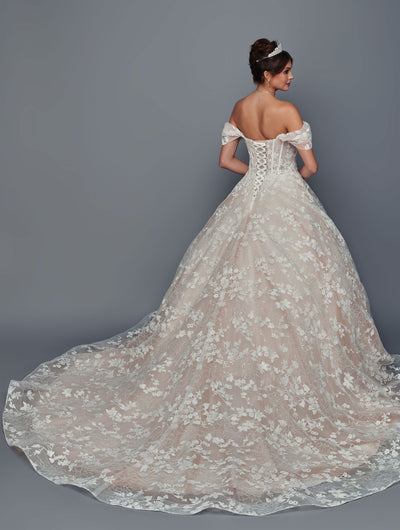 Off-Shoulder Lace A-Line Wedding Dress with Corset Back Floral Appliqué Gown by Deklaire Bridal 509