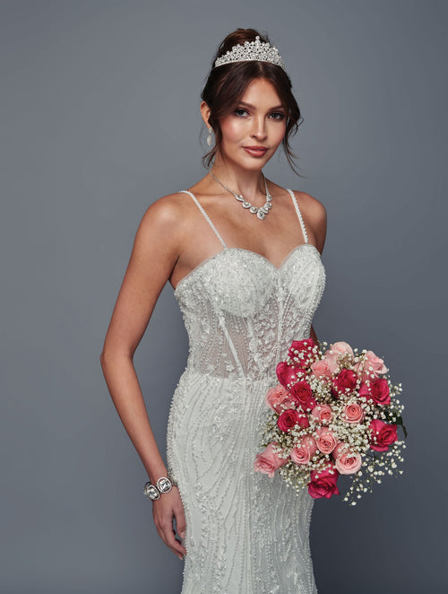Lace Mermaid Wedding Dress with Corset Back Beaded Bridal Gown by Deklaire Bridal 511