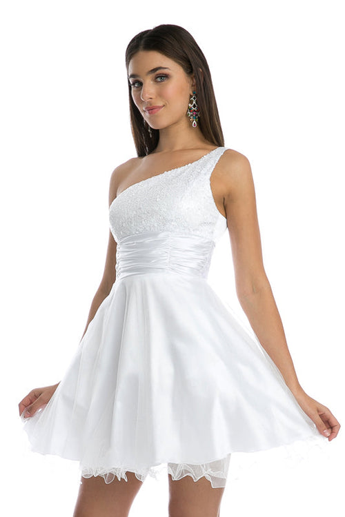 Juliet 733W One-Shoulder Sequin A-Line Mini Dress