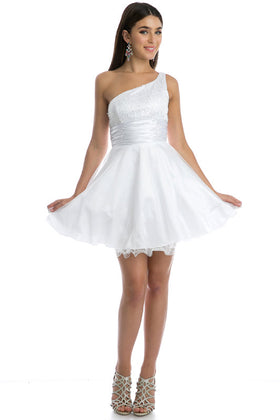 Juliet 733W One-Shoulder Sequin A-Line Mini Dress