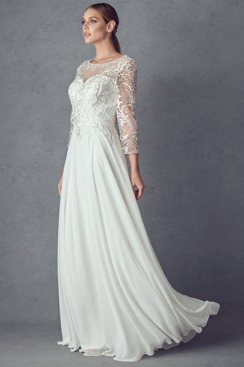 Juliet M11W Beaded Lace Full-Length Wedding Dress with 3/4 Sleeves