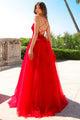Floral Appliqué Tulle Ball Gown with Lace‑Up Back Spaghetti Strap Evening Dress By Amelia Couture 7035
