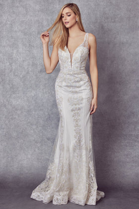 Juliet 277W Glitter Accented Mermaid Silhouette Dress with Sweetheart Neckline