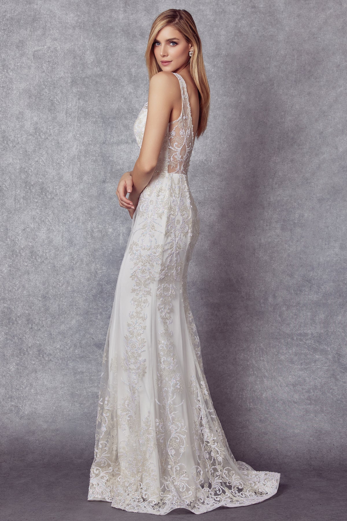 Juliet 277W Glitter Accented Mermaid Silhouette Dress with Sweetheart Neckline