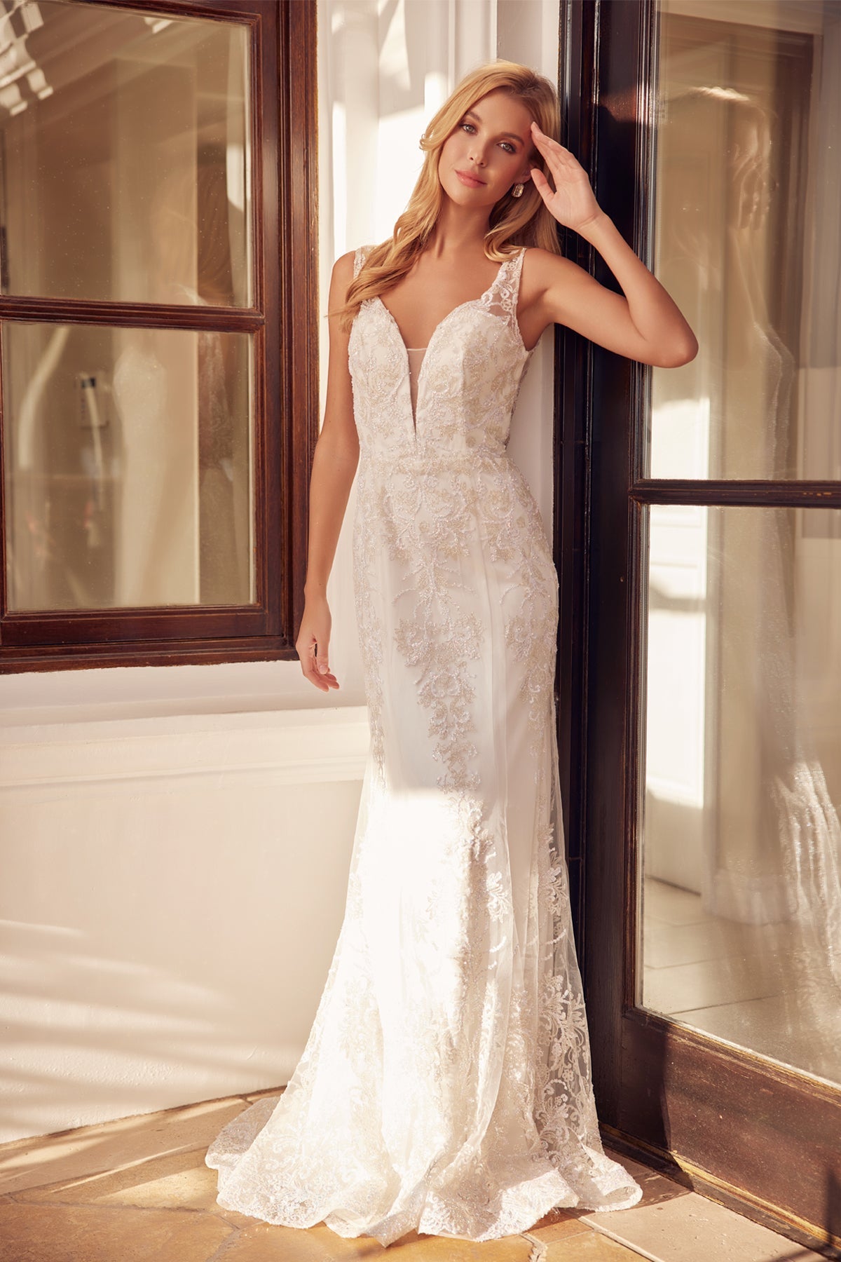 Juliet 277W Glitter Accented Mermaid Silhouette Dress with Sweetheart Neckline
