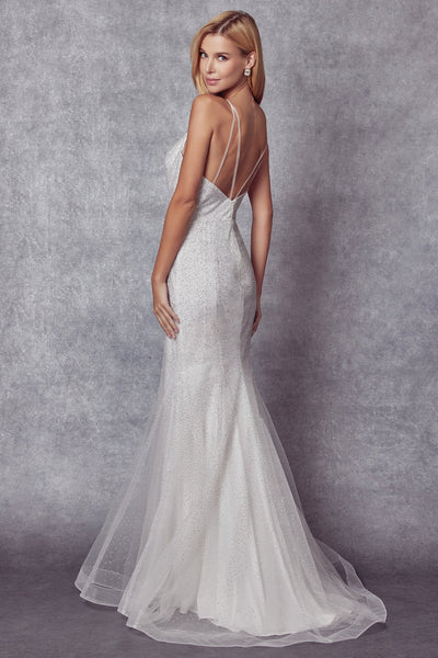Juliet 271W Glitter Mesh Mermaid Silhouette Dress with Open Back