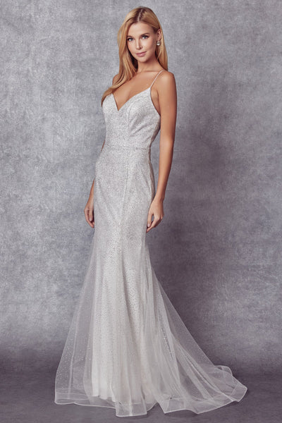 Juliet 271W Glitter Mesh Mermaid Silhouette Dress with Open Back