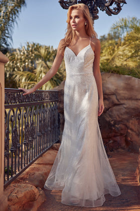 Juliet 271W Glitter Mesh Mermaid Silhouette Dress with Open Back