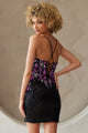 Sequin Floral Embroidered Corset Mini Dress with Lace-Up Back By Amelia Couture 7054S